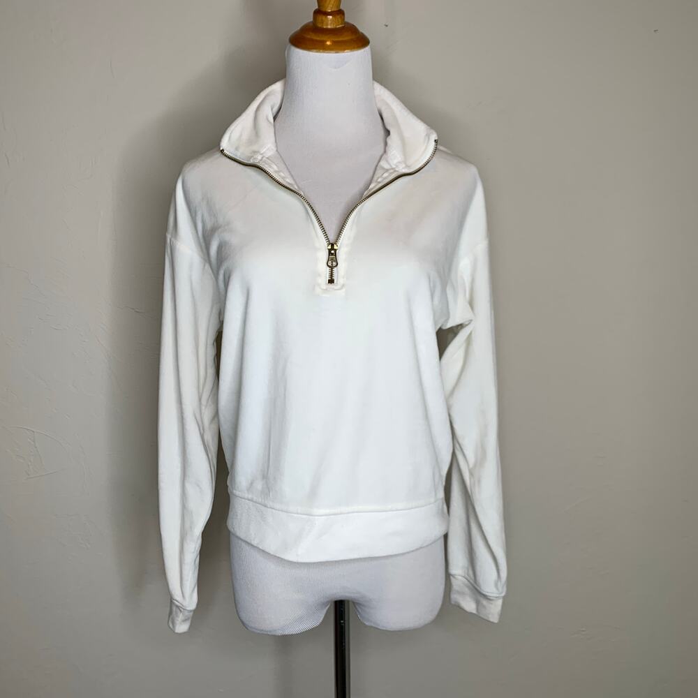 AVIA Cream Velour Cropped 1/4 Zip Shirt Sz XS Athleisure Casual